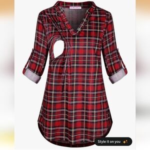 Red Plaid Nursing & Maternity Tunic with V-Neck